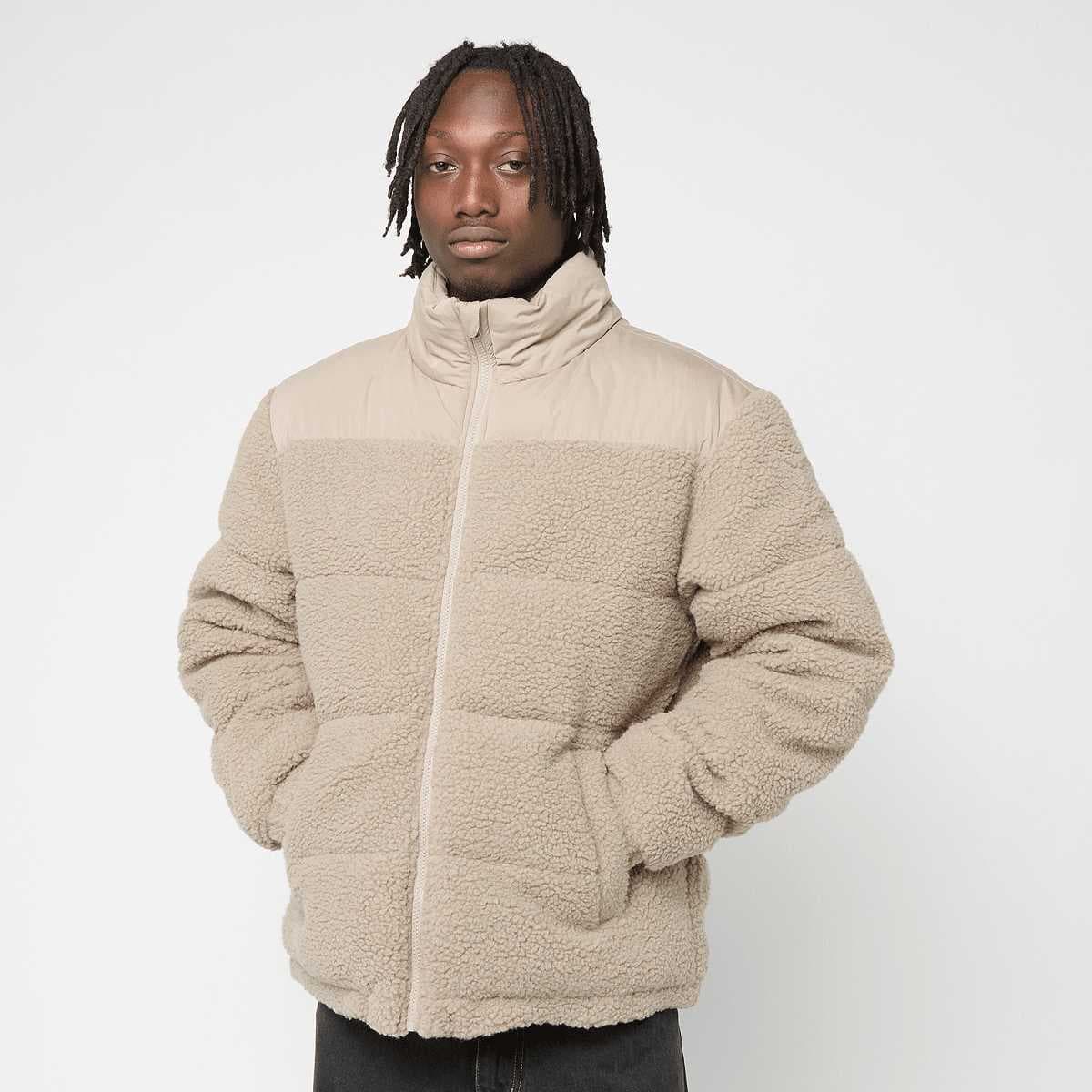 Fabric Mix Teddy Puffer Jacket