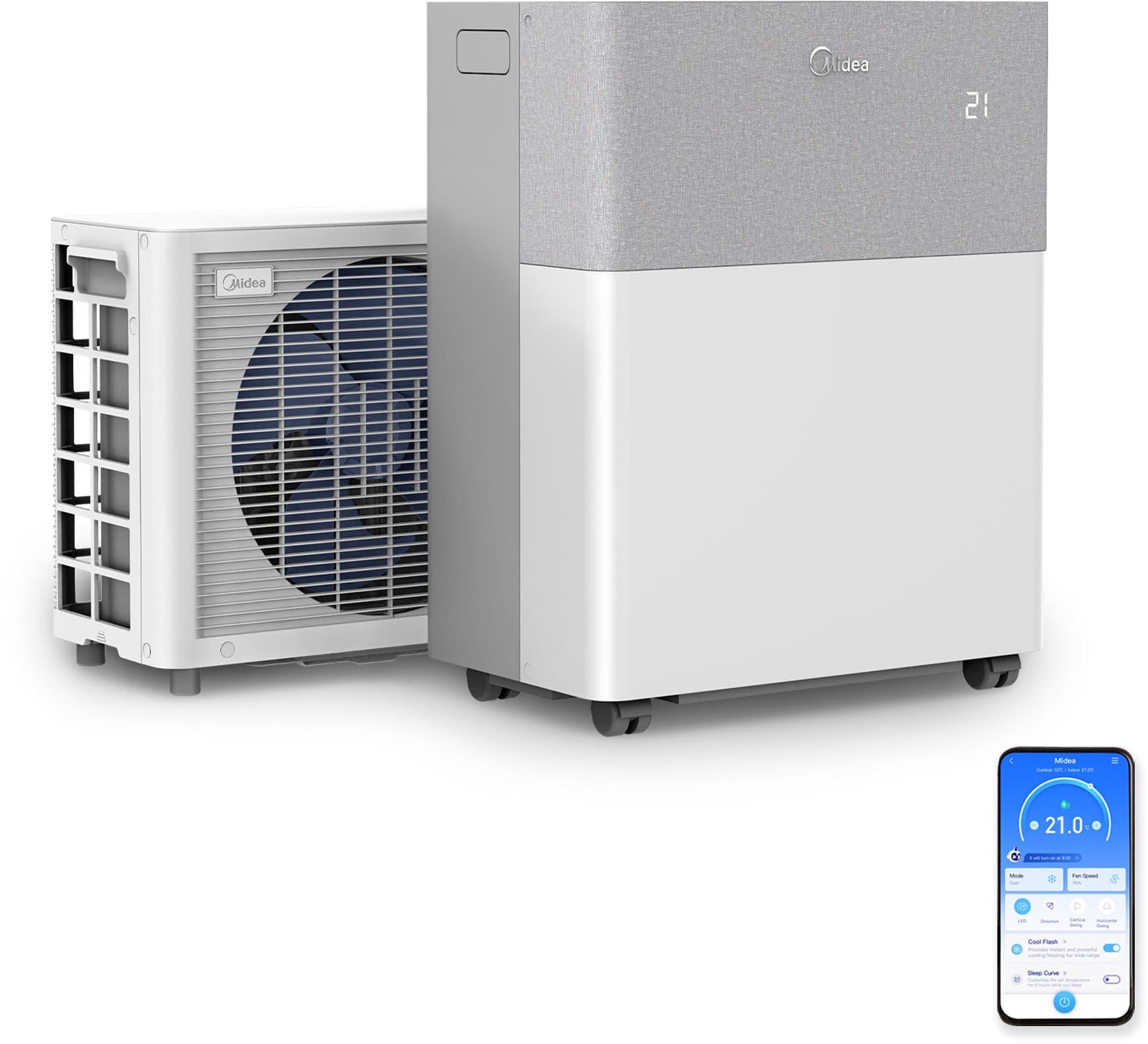 Midea Klimagerät PortaSplit Cool, die app-fähige 3-in-1 Lösung, für Räume bis 28m², Kühlen - Entfeuchten - Ventilieren, Schnellaufbau in 3 Schritten