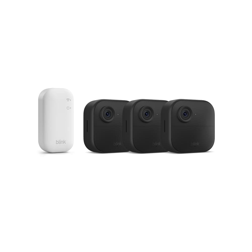 Caméra Blink Outdoor 4 : caméra de surveillance connectée HD sans fil, 2 ans d'autonomie, détection de mouvements avancée - système 3 caméras avec Sync Module Core