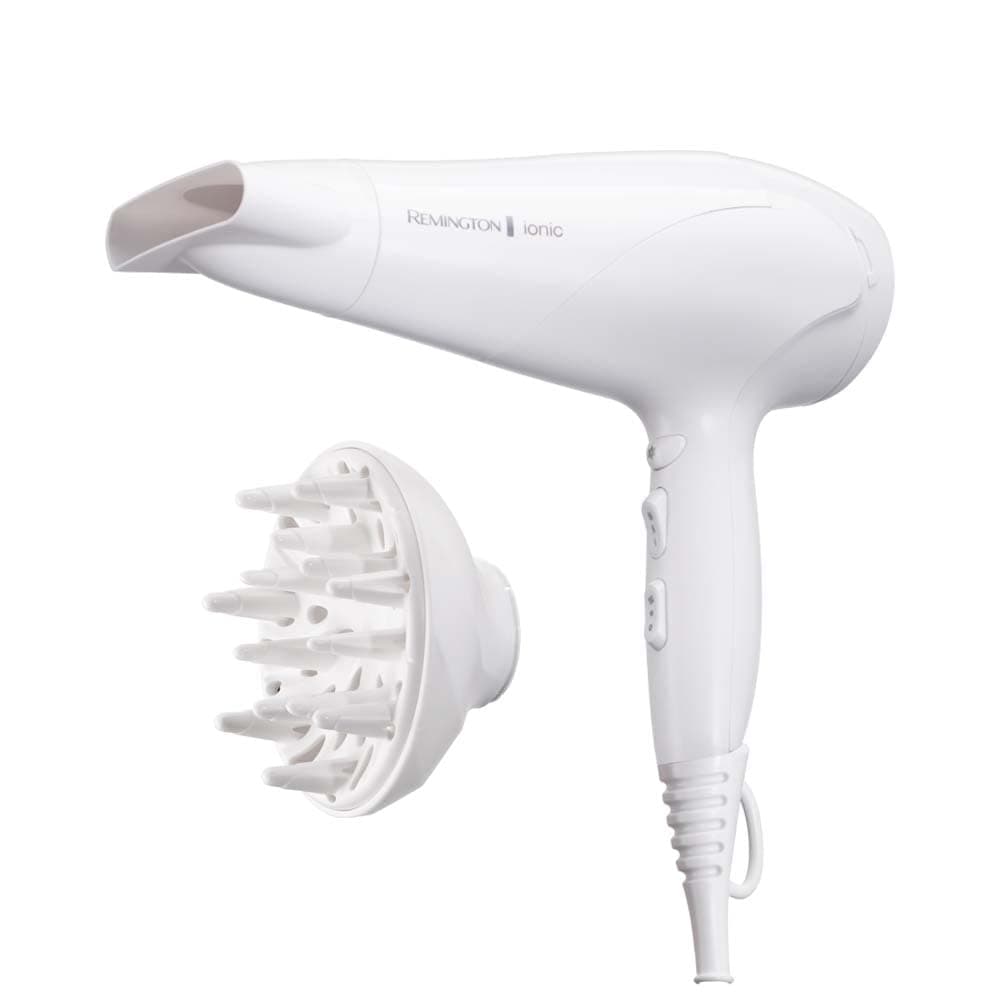Remington Haartrockner Ionen [leicht, Diffusor & Stylingdüse] weiß (2200W, Keramik-Ionen: schonendes Styling & gleichmäßige Wärmeverteilung, 3 Heiz- & 2 separate Gebläsestufen + Abkühlstufe) D3199