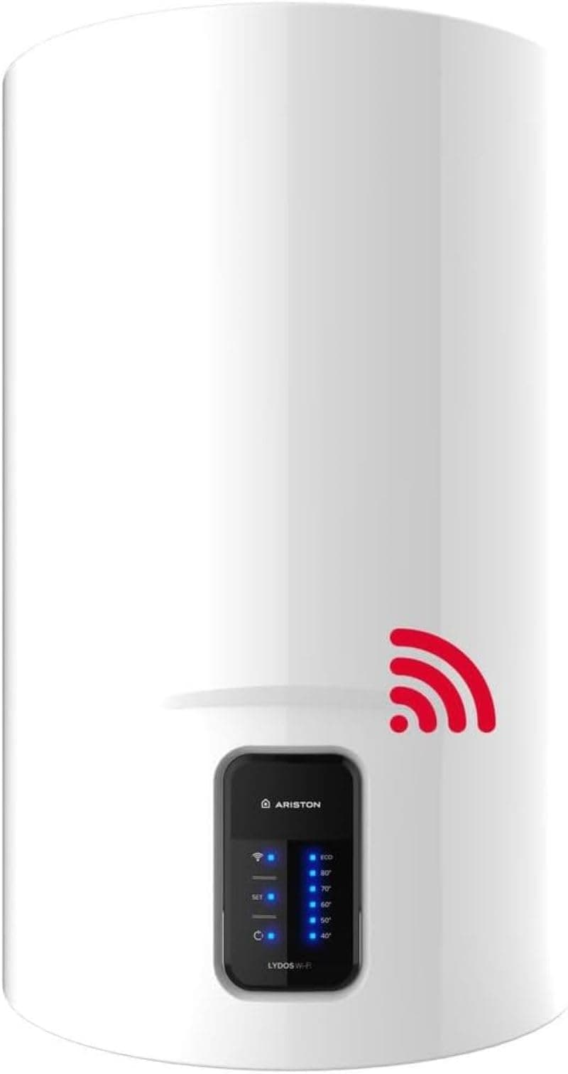 Ariston Lydos Wifi - Scaldabagno Elettrico 50 Litri Verticale con Display Touch ‎47x47x52,8 cm - Boiler Elettrico con EVO-ECO e Waterplus per Risparmio Acqua e Energia, Classe B Compatibile con Alexa