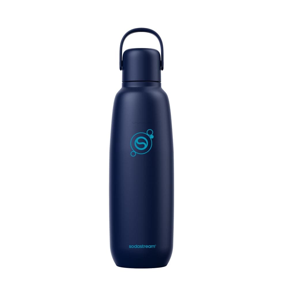 sodastream Fizz & Go Edelstahl, 0,9 L doppelwandige, isolierte Sprudelgetränkeflasche, hält Getränke bis zu 12 Stunden heiß oder kalt, kompatibel mit Wassersprudler, Sprudelwasserflasche, Blueberry