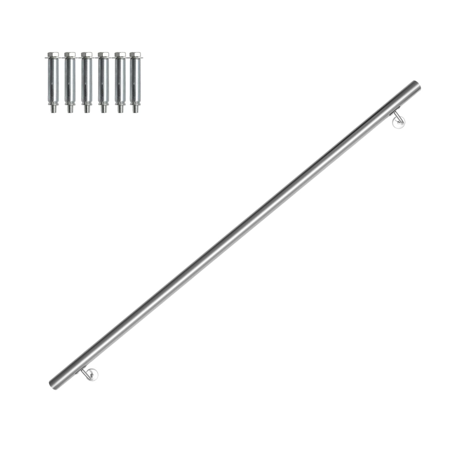 Vigevee Corrimano in acciaio inox, Corrimano da parete per interni ed esterni, Con Supporto da parete e tappi terminali, Rotondo Ø 42 mm, supporto da parete per scale, lunghezza 200 cm