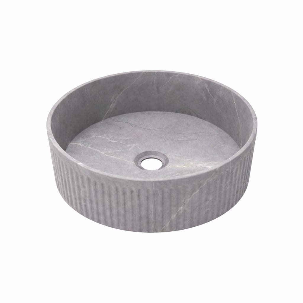 BAIKAL Lavabo sobre Encimera | Redondeado | Gris Marmol | Cerámica | Diámetro de 37cm x 12,5 cm | Sin orificio para grifo | Lavabo Baño | Envío con Embalaje Reforzado