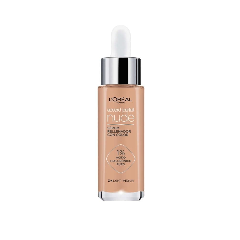 L’Oréal Paris Accord Parfait, Sérum Con Color Rellenador, Con Ácido Hialurónico Puro 1% y 7% de Glicerina, Acabado Natural, Piel Más Lisa y Luminosa, Accord Parfait Serum, Light Medium (3-4)