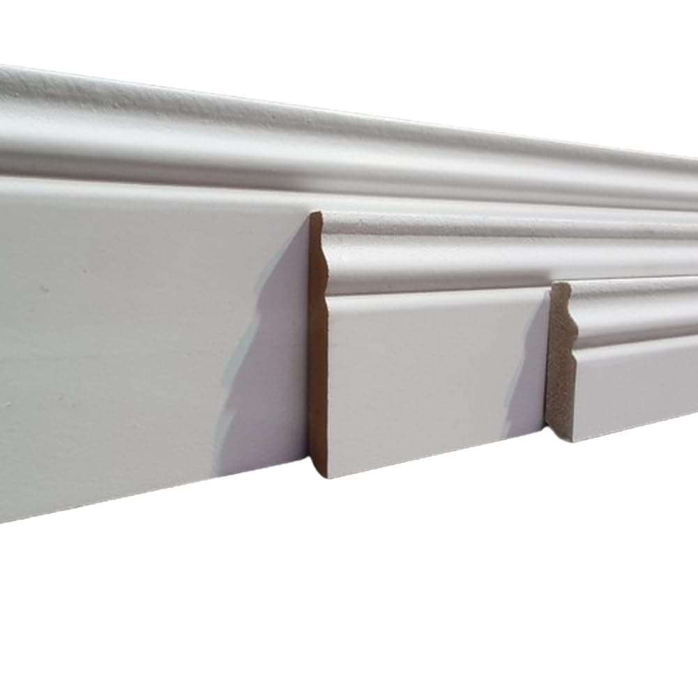 MadeInNature, Plinthe en médium mouluré de style Louis XV prépeinte blanche de très grande qualité, différentes dimensions, fabrication Française (Long 2 m Hauteur 11 cm, 6 ml)