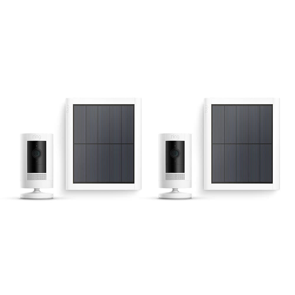 Ring Cámara exterior solar (Stick Up Cam) | Cámara de vigilancia wifi HD para tu domicilio con comunicación bidireccional, instalación fácil | 30 días gratis de Ring Home | 2 Cámaras