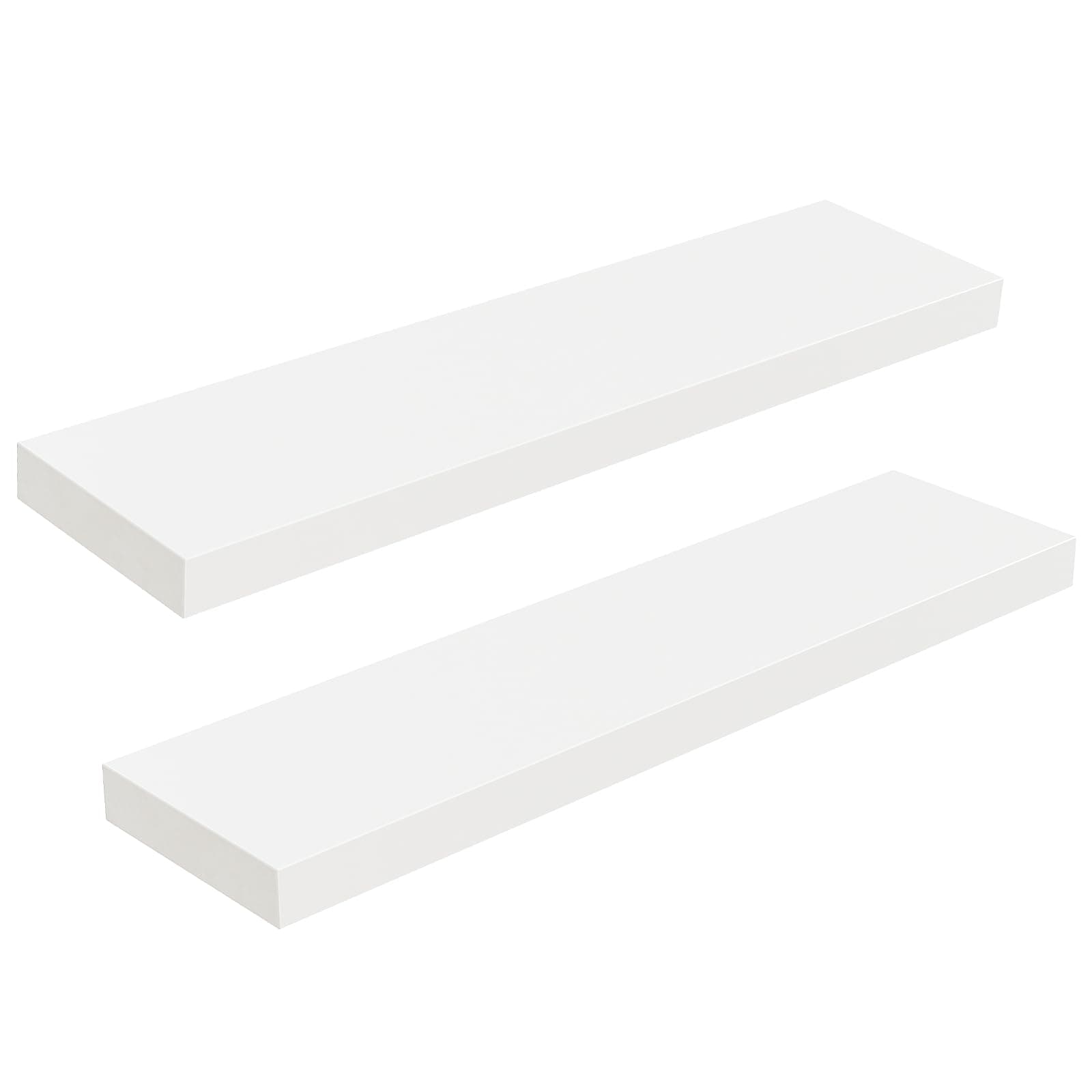 HOOBRO Set di 2 Mensole da Muro Sospese, Robuste Mensole da Parete, con Supporto Nascosto, 80 cm, per Bagno, Camera da Letto, Cucina, Ufficio, Soggiorno, Bianco EWT80BJP201