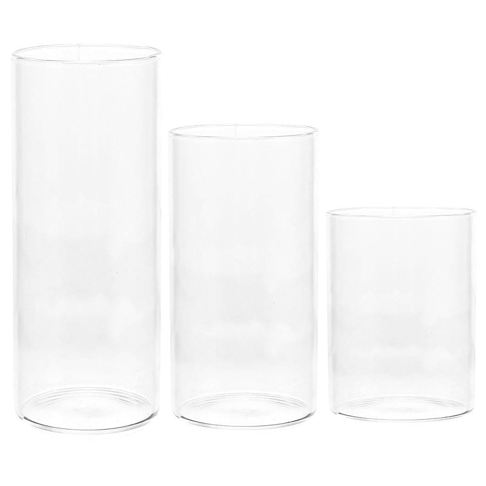 Levemolo Lot De 3 Bougeoirs en Verre Transparent Cylindriques 3.94"X2.56" Couvercles De Bougie pour Décoration Maison Mariage Fête