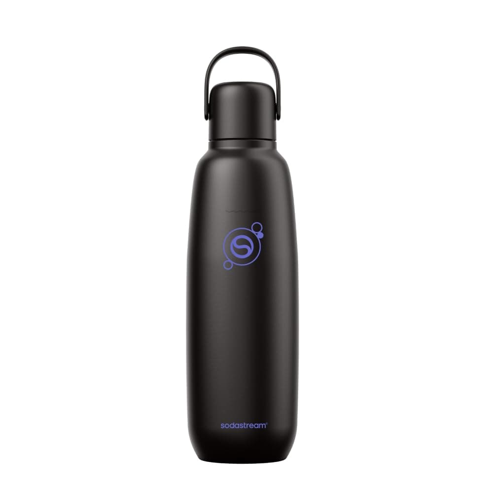 sodastream Fizz & Go Edelstahl, 0,9 L doppelwandige, isolierte Sprudelgetränkeflasche, hält Getränke bis zu 12 Stunden heiß oder kalt, kompatibel mit Wassersprudler, Sprudelwasserflasche, Black