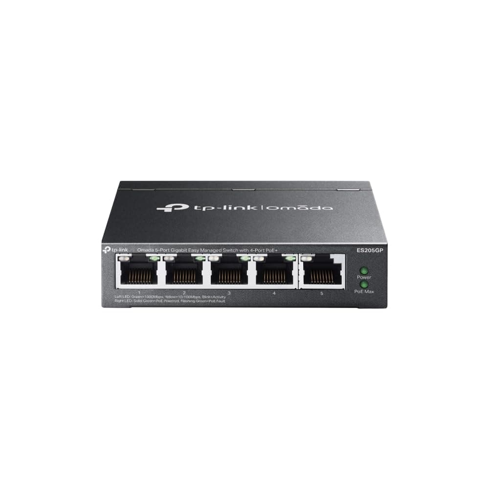 TP-Link Omada Switch PoE 5 Ports Gigabit Manageable, 4 Ports PoE+, 65W, Switch RJ45 Boitier métal, Silencieux, Installation facile, Gestion centralisée du Cloud, idéal PME, ES205GP