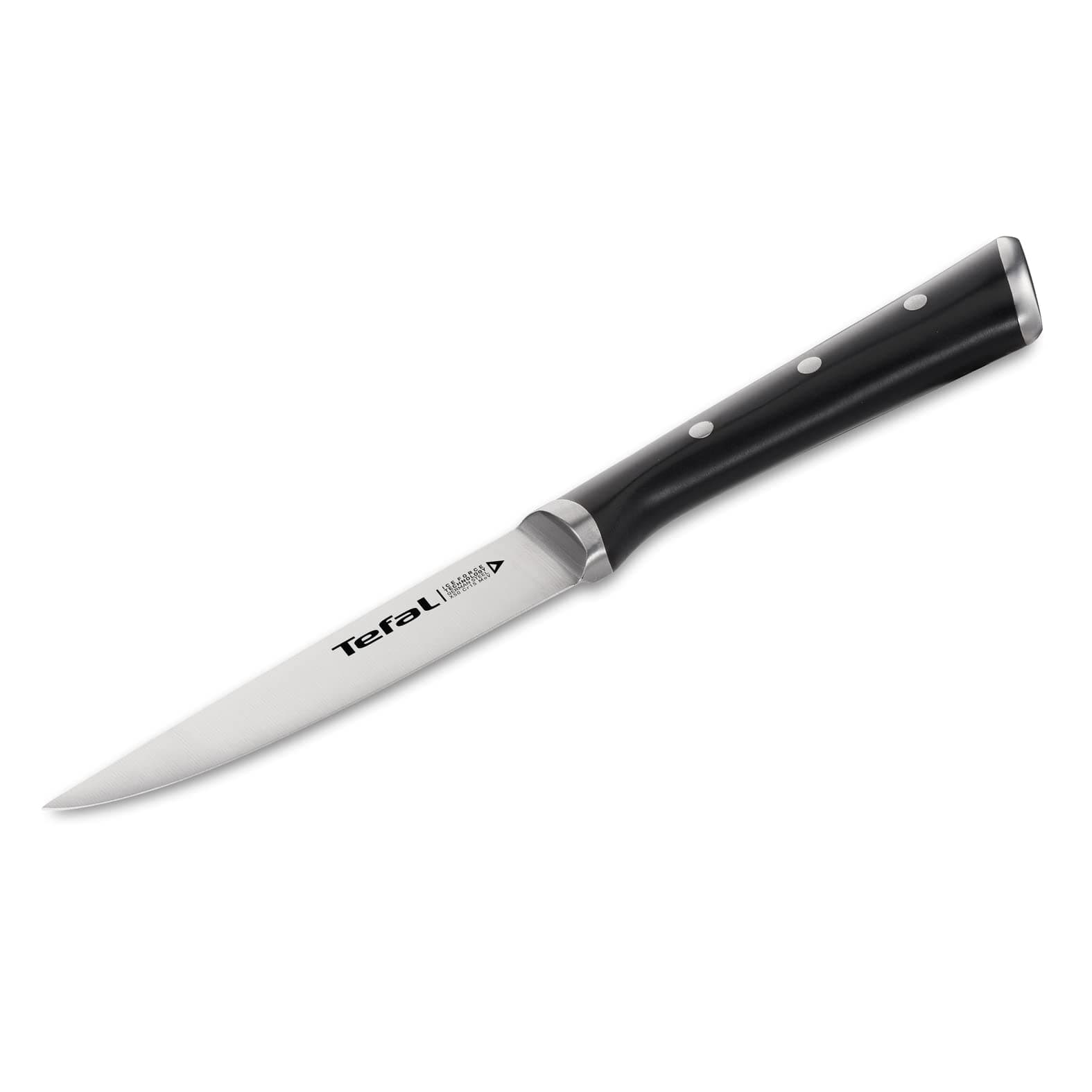 Tefal Ice Force Universalmesser, 11cm Klinge, Küchenmesser, Korrosionsschutz, Allzweckmesser mit Handschutz, Edelstahl, schwarz, K23209