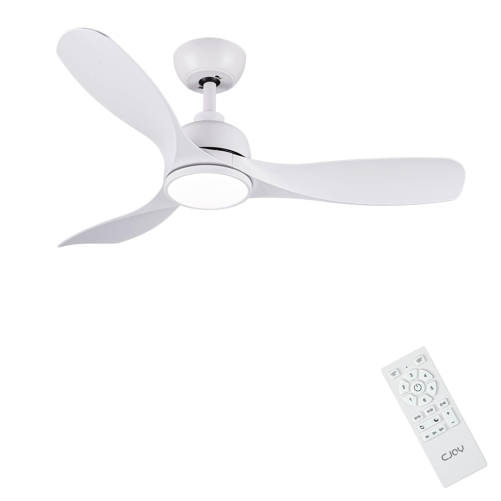 CJOY Ventilateur Plafond avec Lumiere, 107 cm Blanc Ventilateurs de Plafond avec Telecommande, DC Réversible Silencieux, Mémoire 3CCT, 6 Vitesses, LED Dimmable, Sommeil Mode, Minuterie Pour Chambre