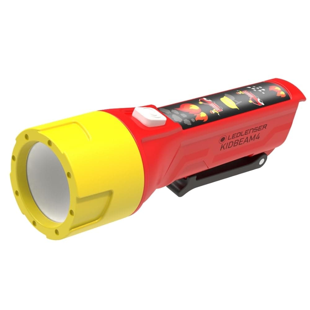 Ledlenser KidBEAM4 Kinder-Taschenlampe Feuerwehrmann, 4 LED Farben, AAA batteriebetrieben, leicht, 72 g, inkl. Taschenclip, automatische Abschaltfunktion, hervorragend zum Lesen, Camping, Geschenk