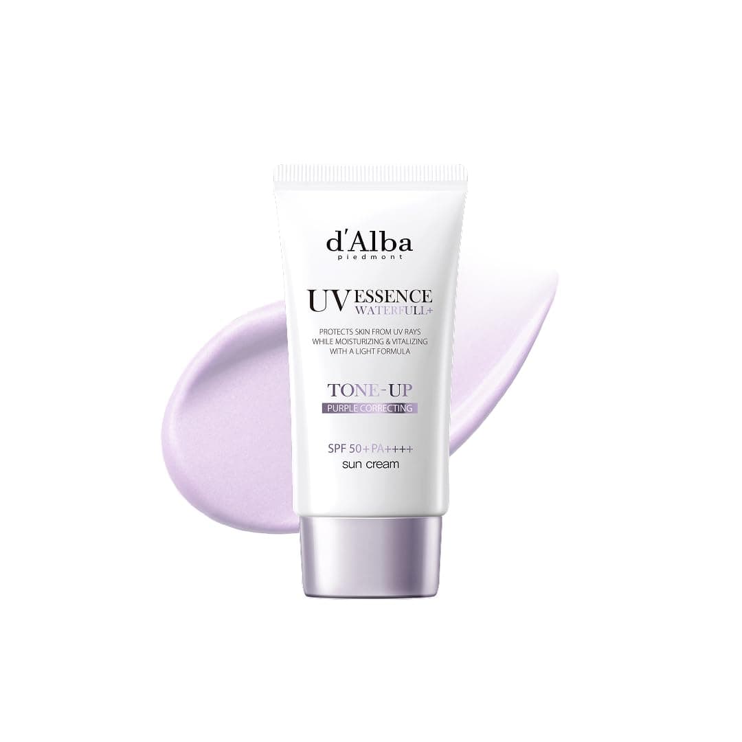 d'Alba | Italienischer weißer Trüffel Waterfull Purple Tone-up Sunscreen 50ml, SPF/LSF 50+PA++++, Reiner und Veganer Hybrider Rosafarbener Feuchtigkeitscreme, Leuchtender und Aufhellender Sonnenschutz