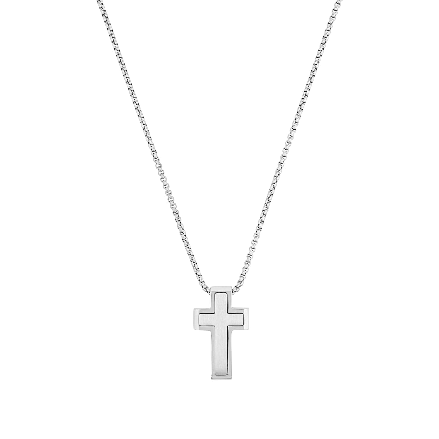 s.Oliver Kette mit Anhänger Edelstahl Herren Halsschmuck, 55+5 cm, Silber, Kreuz, Kommt in Schmuck Geschenk Box, 2035529