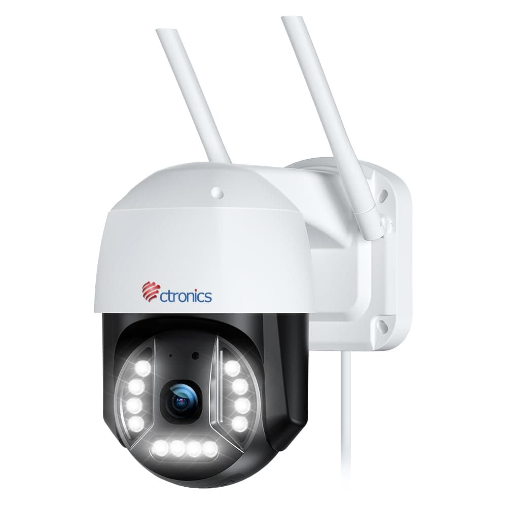 Ctronics 4K 8MP Caméra Surveillance WiFi Extérieure PTZ, 2.4/5Ghz WiFi, Détection Humaine/Véhicule/Animal, Suivi Automatique, Cloud, 355° 90°, Vision Nocturne Couleur, Audio Bidirectionnel