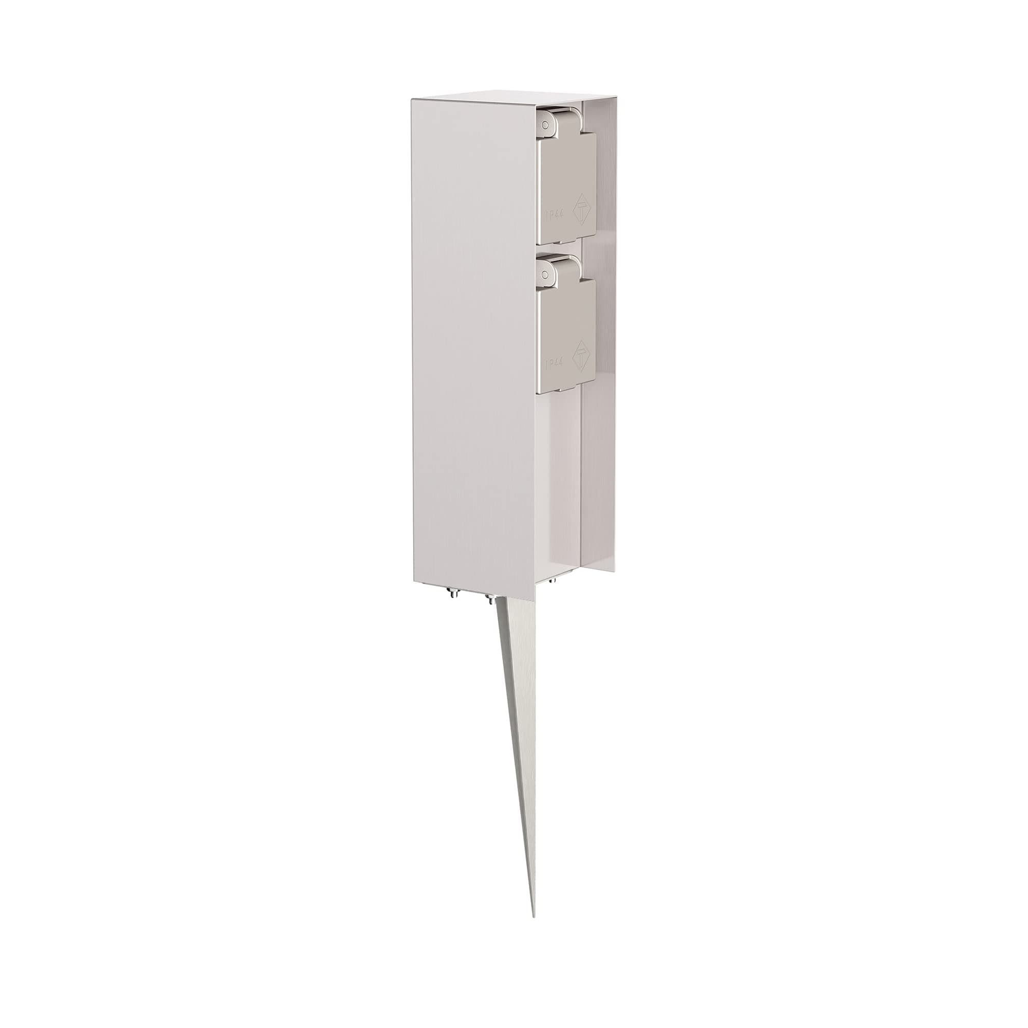 ledscom.de Garten-Steckdosen-Säule POMI mit Erdspieß für außen, IP44, 2-Fach, Edelstahl, eckig, 23cm