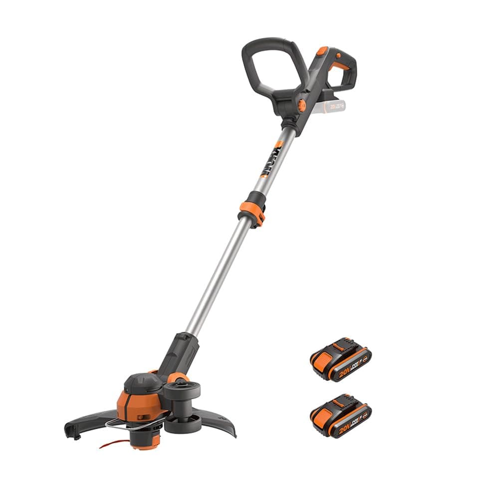 WORX WG163E Decespugliatore Tagliabordi a Batteria 20V, stelo in Alluminio regolabile, Rasaerba Elettrico da Giardino, Diametro Taglio 30 cm e filo da 1.65 mm - 2 Batterie Incluse