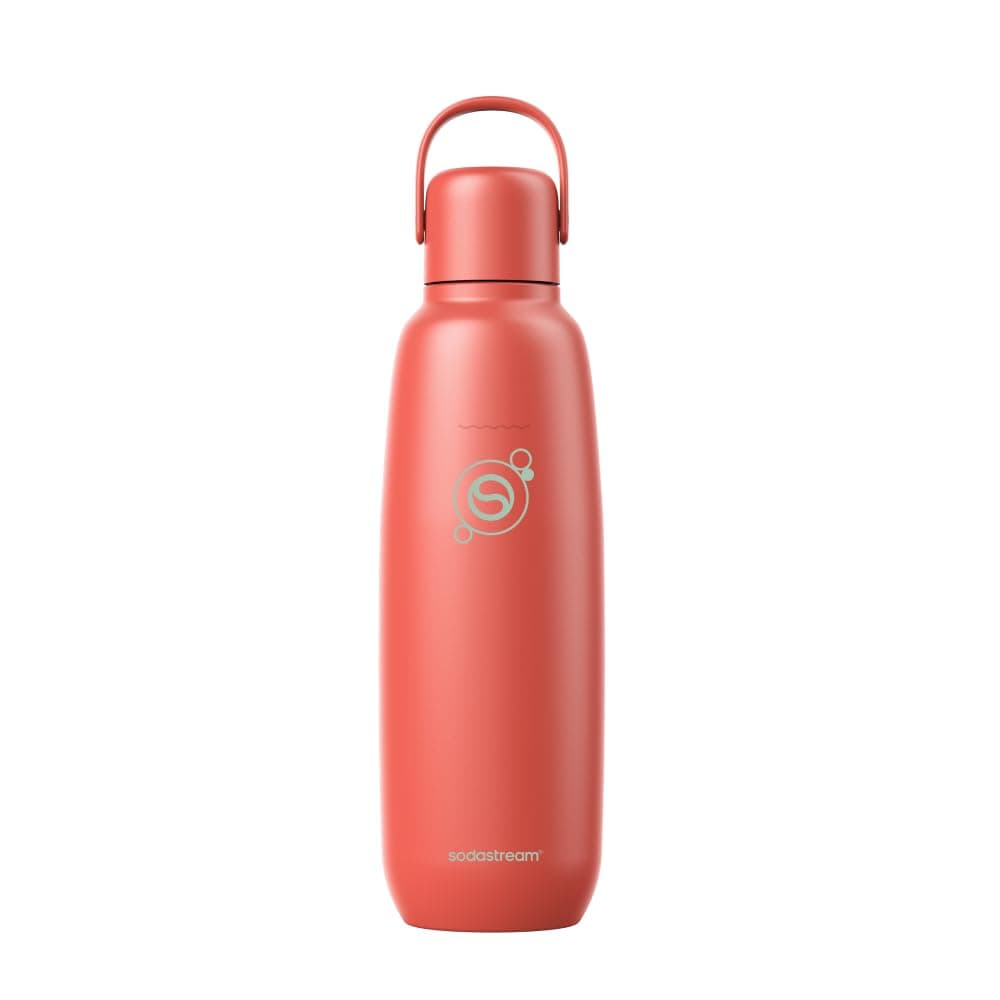 sodastream Fizz & Go Edelstahl, 0,9 L doppelwandige, isolierte Sprudelgetränkeflasche, hält Getränke bis zu 12 Stunden heiß oder kalt, kompatibel mit Wassersprudler, Sprudelwasserflasche, Papaya