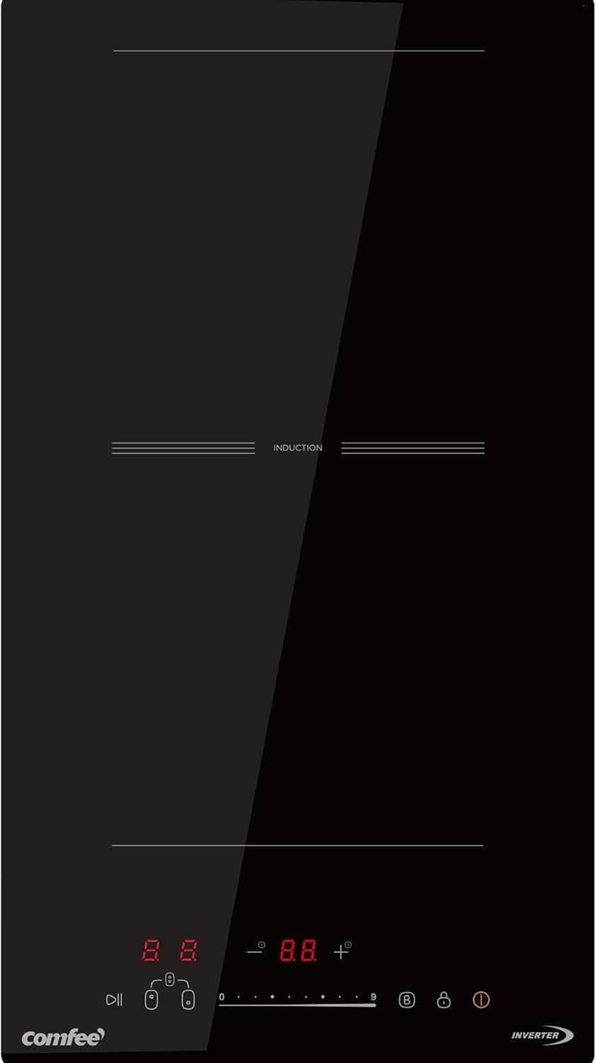 COMFEE' CIH351D215K1 Piano Cottura ad Induzione con 2 Zone Flessibili, 9 Livelli di Potenza con Funzione Boost, Superficie di Cottura 20% maggiore, Blocco Bambino, Controllo a Tocco