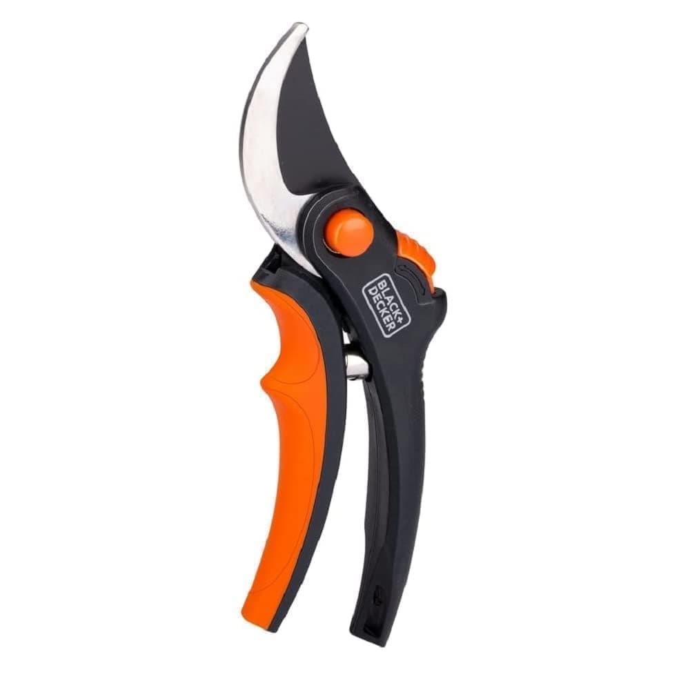 BLACK+DECKER Cisaille de Jardin - Ciseaux à Bois - Secateur de Jardin avec Lames en acier trempé - Branches d'un Diamètre de 13 mm - Taille 20,3 cm - Acier - Noir/Orange