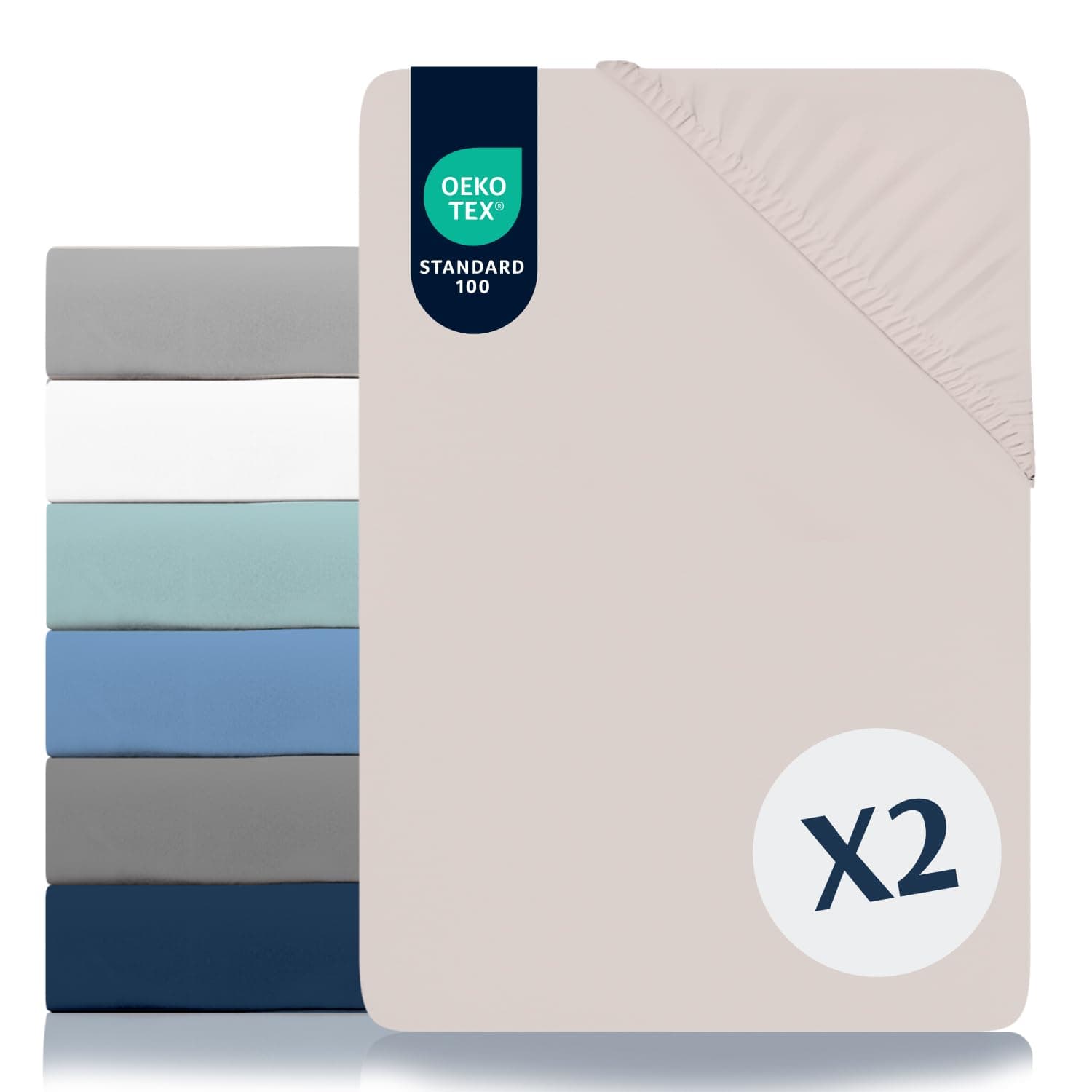 Dreamzie Juego de 2 Sabanas 150 x 200 Ajustables - Microfibra Ultra Suave Oeko Tex Certificado - Sabanas 150x200 Cama - Beige Satinado