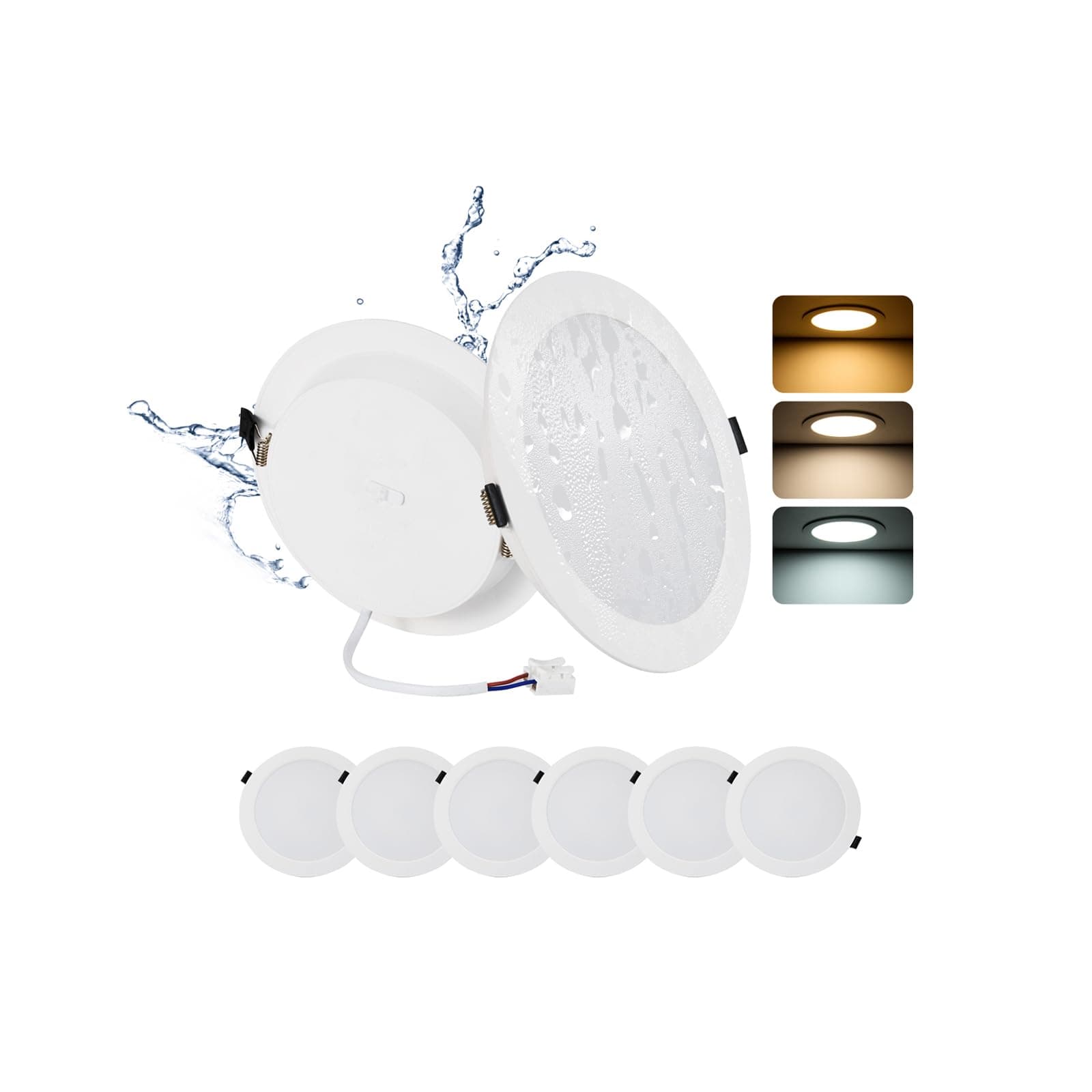 Grebeam 6 Pezzo Faretti LED da Incasso per Cartongesso 24W, 2200LM, IP44, Bianco Caldo 3000K/Bianco Neutro 4000K/Bianco Freddo 6000K Regolabili, Foro Ø185-210mm, Faretti LED Soffitto per Bagno Cucina