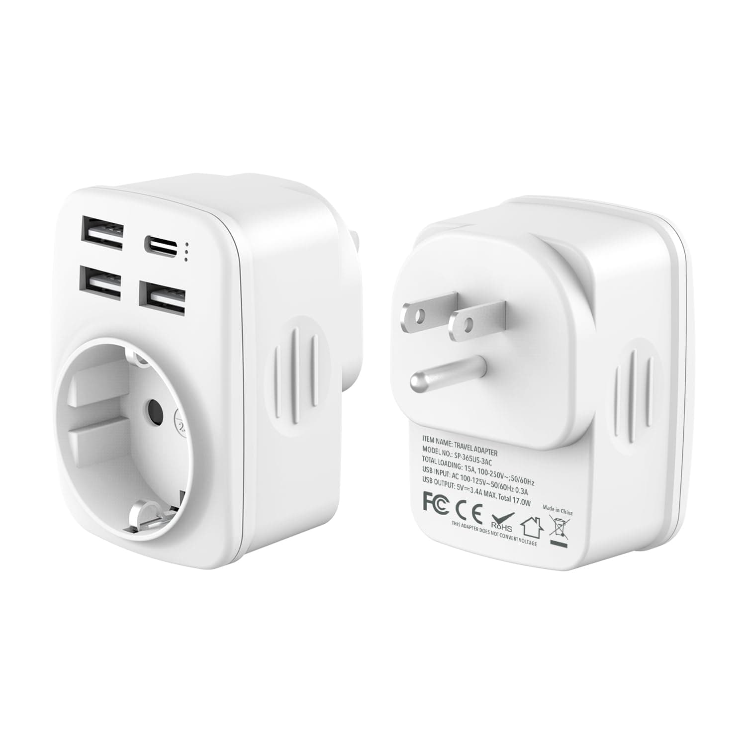 Carehabi Adaptateur Prise USA, Adaptateur France vers USA avec 3 USB-A et 1 USB-C, Adaptateur Prise Americaine, Adaptateur Voyage pour USA Canada Américaine Mexique Thailande, Adaptateur Type B