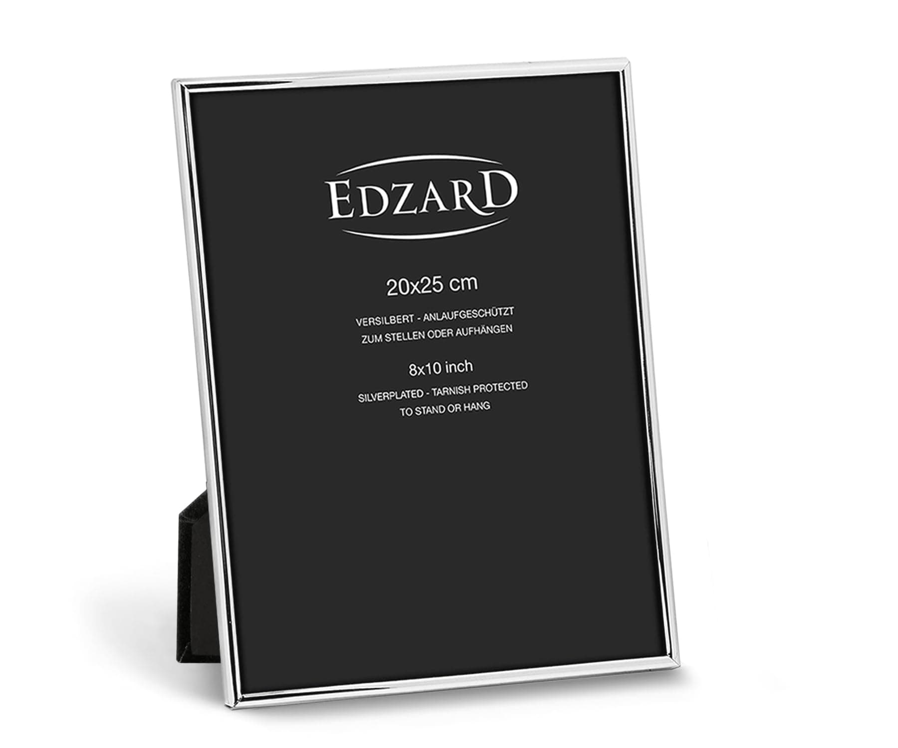 EDZARD Bilderrahmen Genua für Foto 20 x 25 cm, edel versilbert, anlaufgeschützt, mit Samtrücken, inkl. 2 Aufhängern, Fotorahmen zum Stellen und Hängen