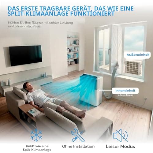 Midea Portasplit Pinguino Klimagerät, 4-in-1, 3000 Kühler, 12.000 BTU, tragbar, leise, energiesparend, 42 m², Kühler, Luftentfeuchter, Heizlüfter und Ventilator
