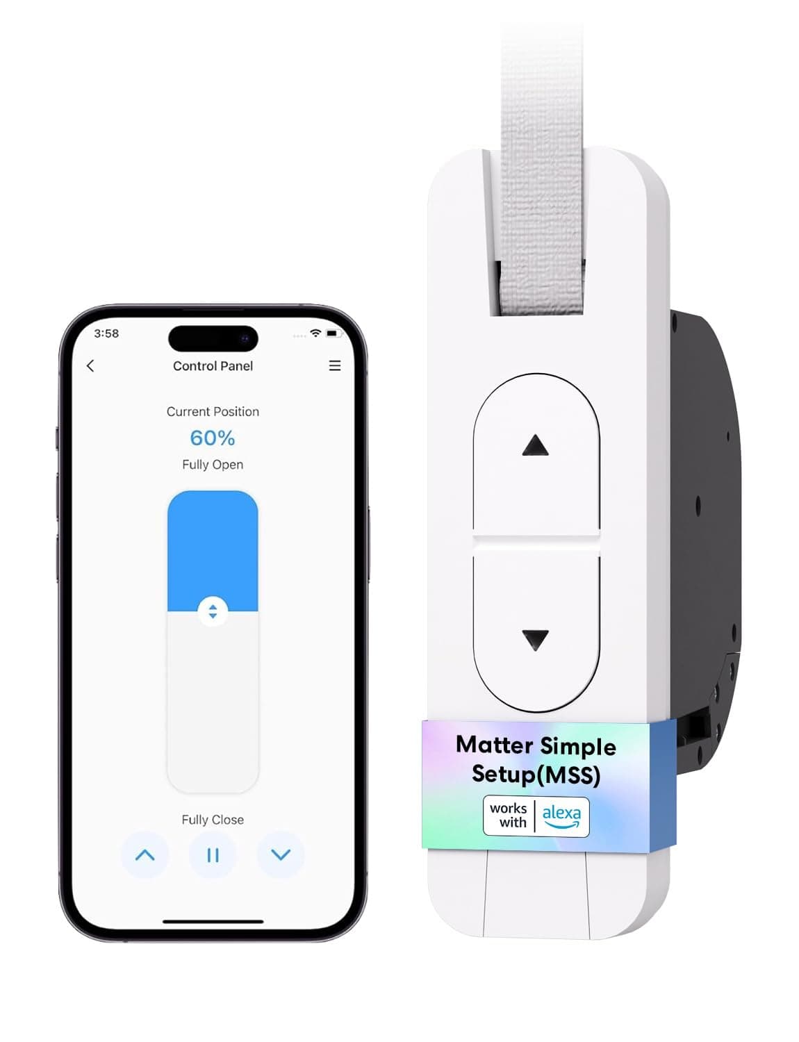 Meross Matter Enrollador Cinta Persiana Eléctrico, Motor Para Cinta de Recogedor Persiana WiFi, Carga Máxima: 45 Kg, Compatible con Apple HomeKit Siri, Alexa y Google Assistant