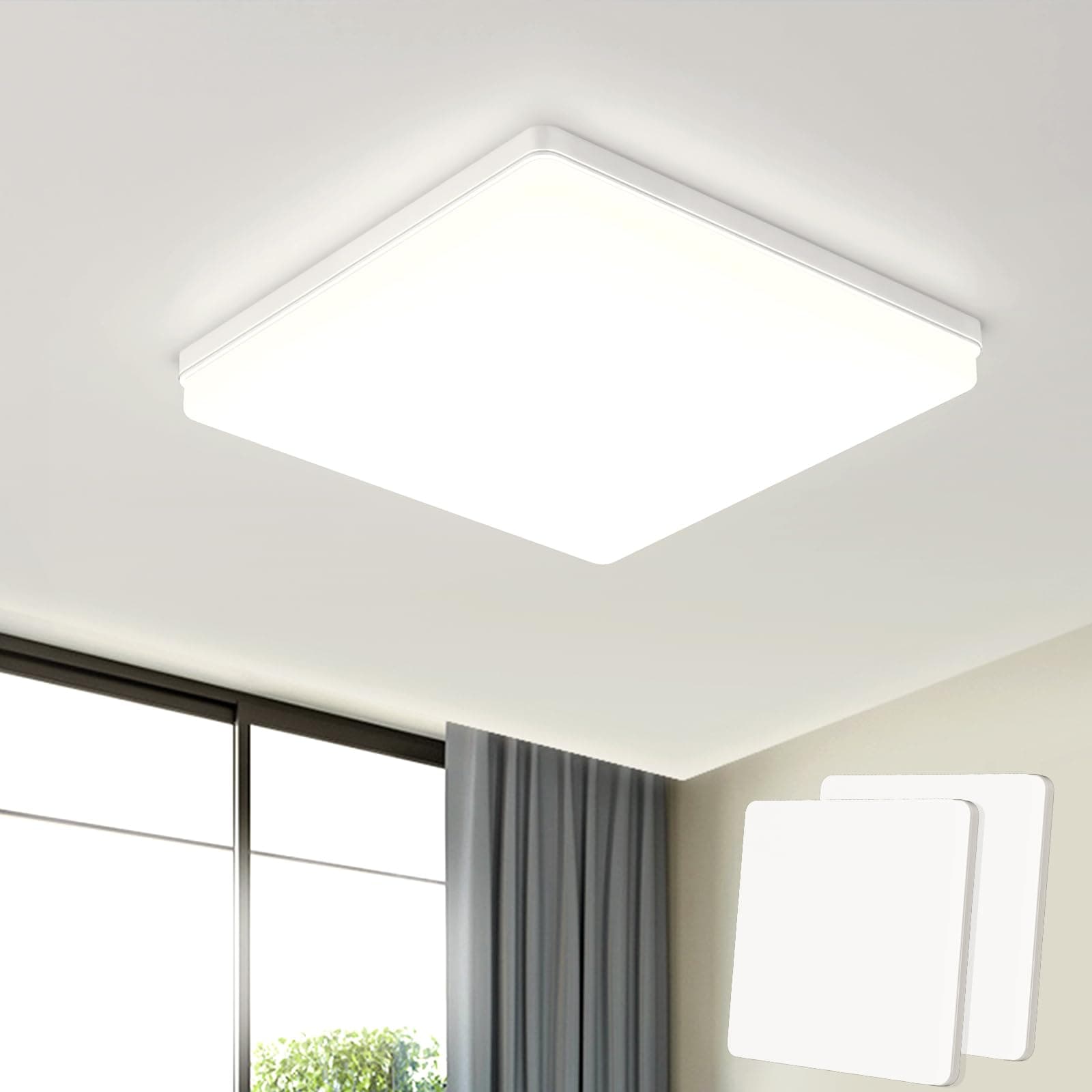 EASY EAGLE LED Lámpara de Techo 48W 4800LM Moderna Cuadrada Plafón Luz Led 4000K Lámpara Panel IP44 Impermeable para Baño Sala Dormitorio Cocina Oficina Comedor Ø30CM (Pack of 2)