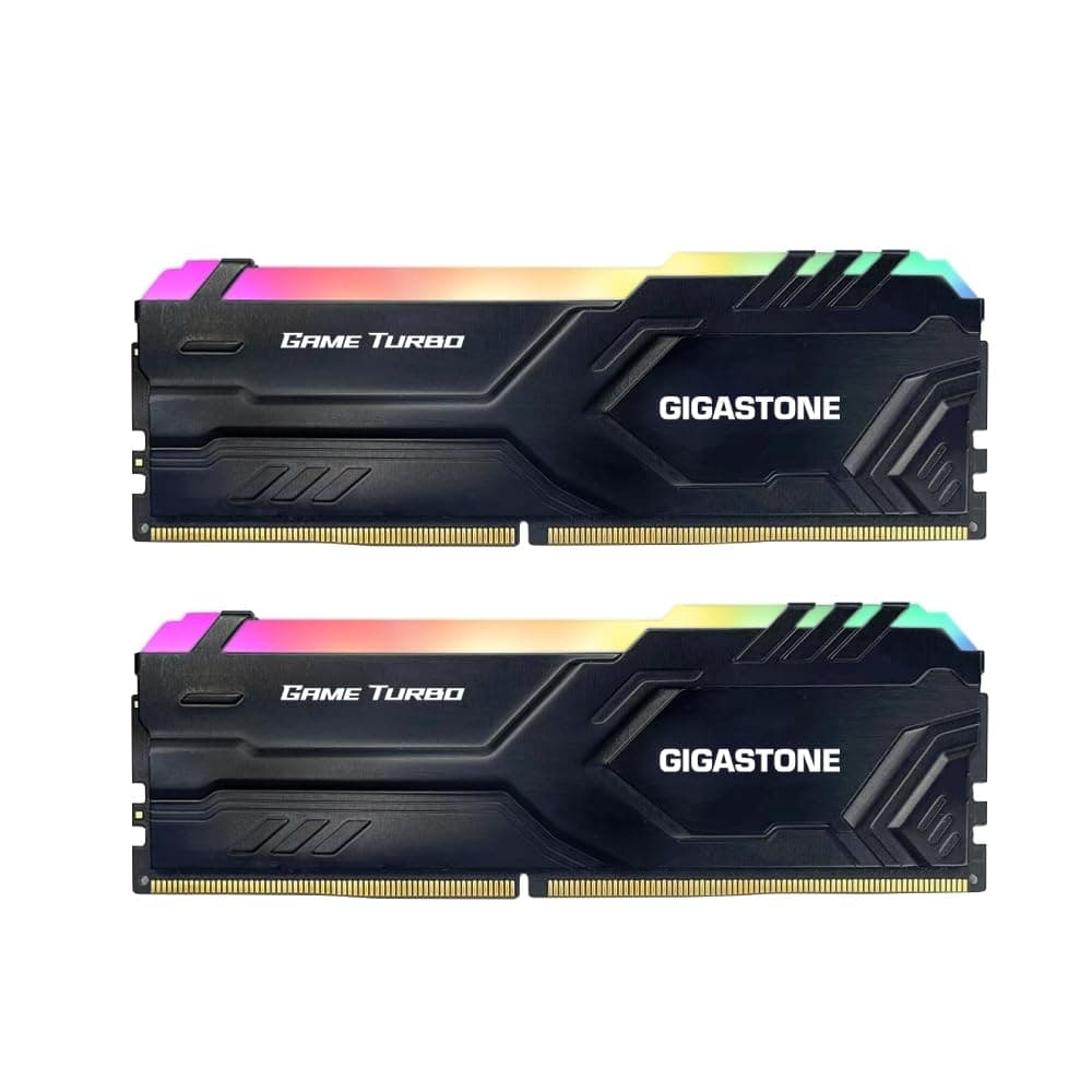 【RGB DDR4 RAM】 GIGASTONE Game Turbo 32Go Kit(2x16Go) DDR4 3200MHz PC4-25600 CL16-18-18-40 Intel XMP 2.0 AMD Ryzen 1.35V UDIMM 288pin UnbuffeRouge Non ECC Mémoire Haute Performance pour PC Bureau-Noir