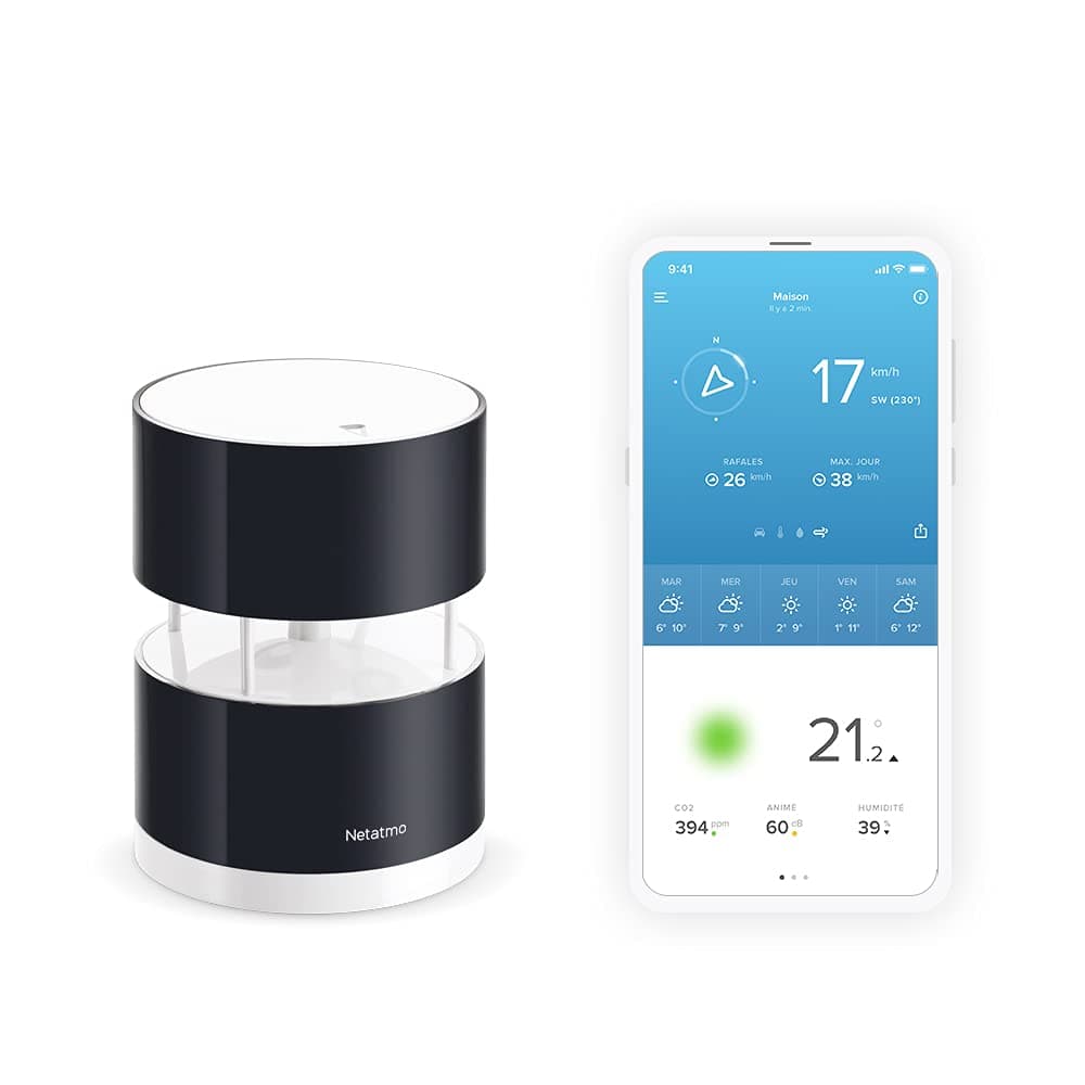 Netatmo Anémomètre connecté sans-fil pour la Station Météo, NWA01-WW, Noir