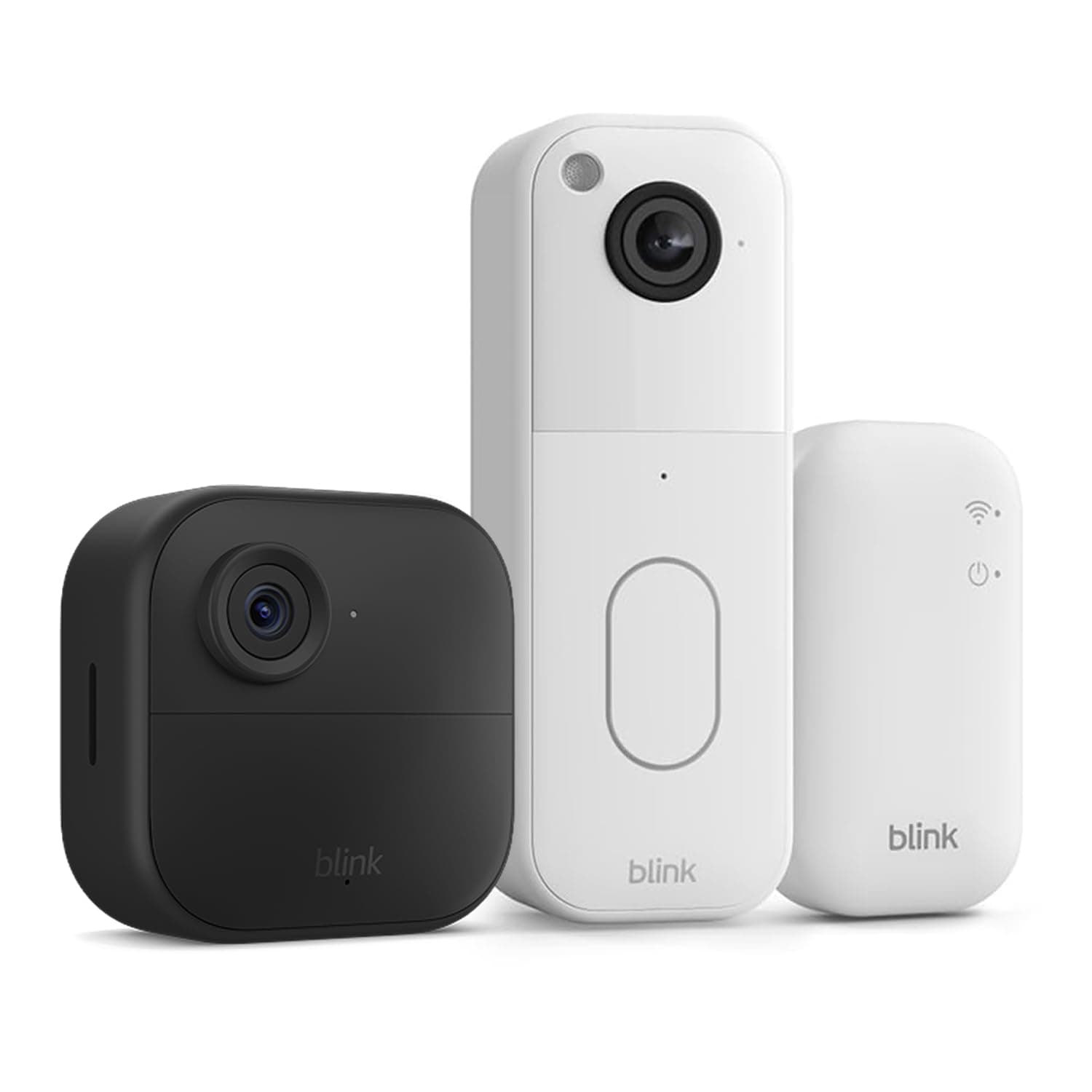 Blink-Kamera Outdoor 4 + Blink Videotürklingel (weiß)| Kabellose intelligente HD-Sicherheitskamera, zwei Jahre Batterielaufzeit | Sync-Basismodul enthalten | IP65