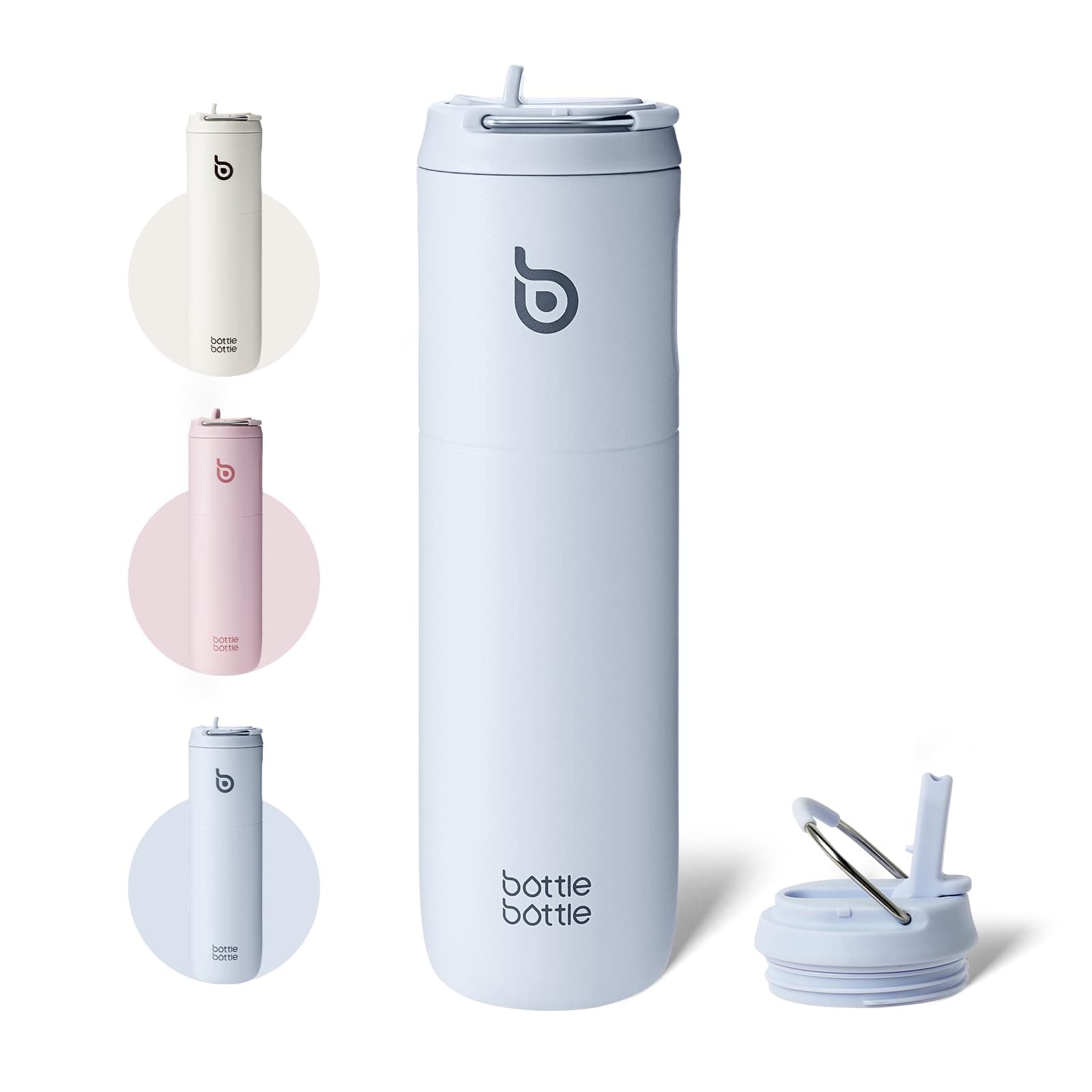 BOTTLE BOTTLE Bouteille d'eau isotherme de 710 ml avec couvercle à paille et poignée, en acier inoxydable à double paroi sous vide, anti-fuite, sans BPA, pour sport, voyage, gym, bleu clair