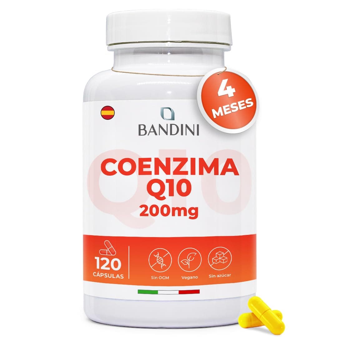 Bandini® Coenzima Q10 200mg de Concentración 120 Cápsulas Veganas - 100% Pura Fermentada Naturalmente - Todo el Poder de la Ubiquinona CoQ10-4 Meses - Antioxidante y Fortalece Sistema Inmune