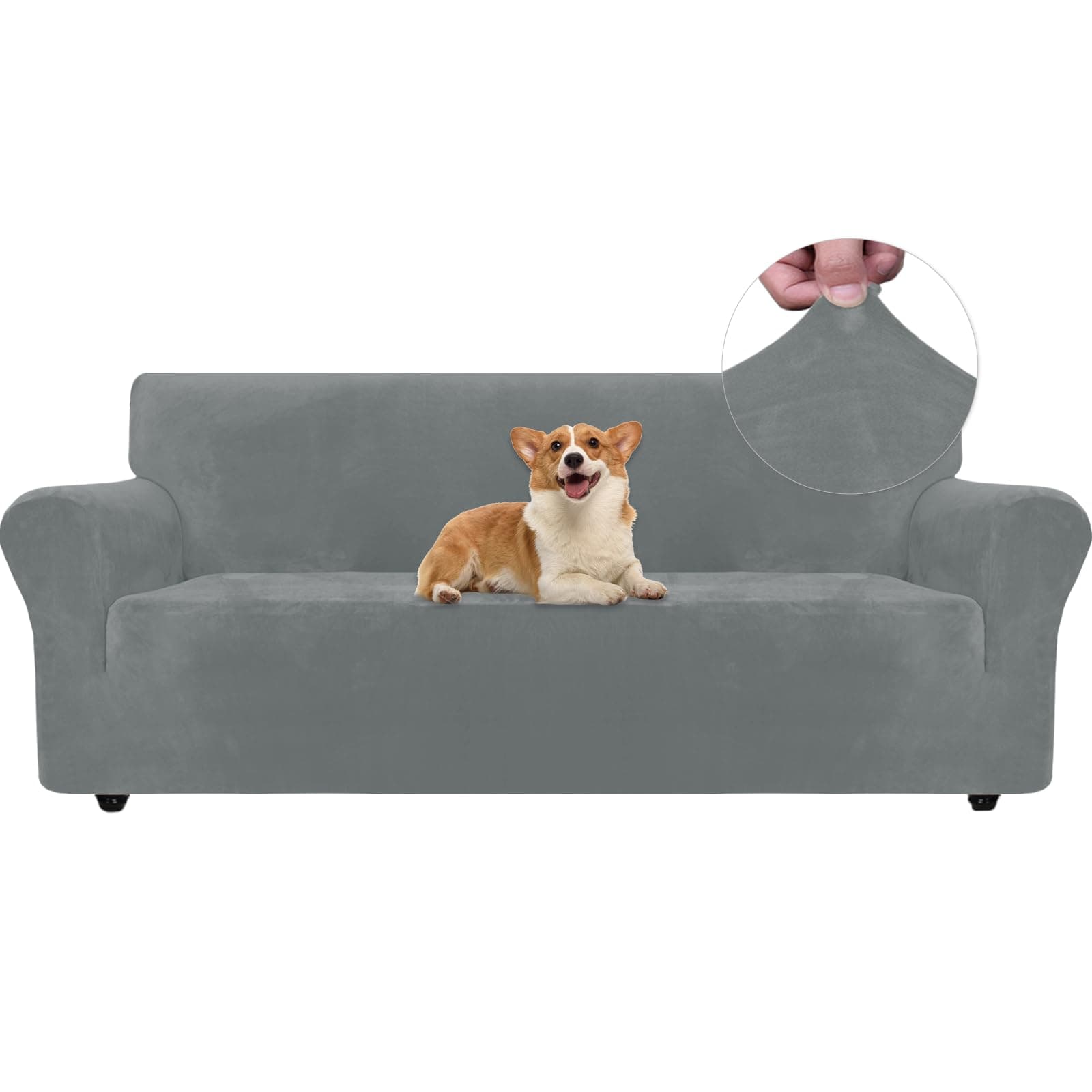 Ystyle Copridivano Velluto, Copripoltrona 3 Posti Con Braccioli, Sofa Cover Antigraffio Gatto, Copri Divano Elasticizzato, Universale Sofa Cover Antimacchia Lavabile Antiscivolo, Grigio Chiaro