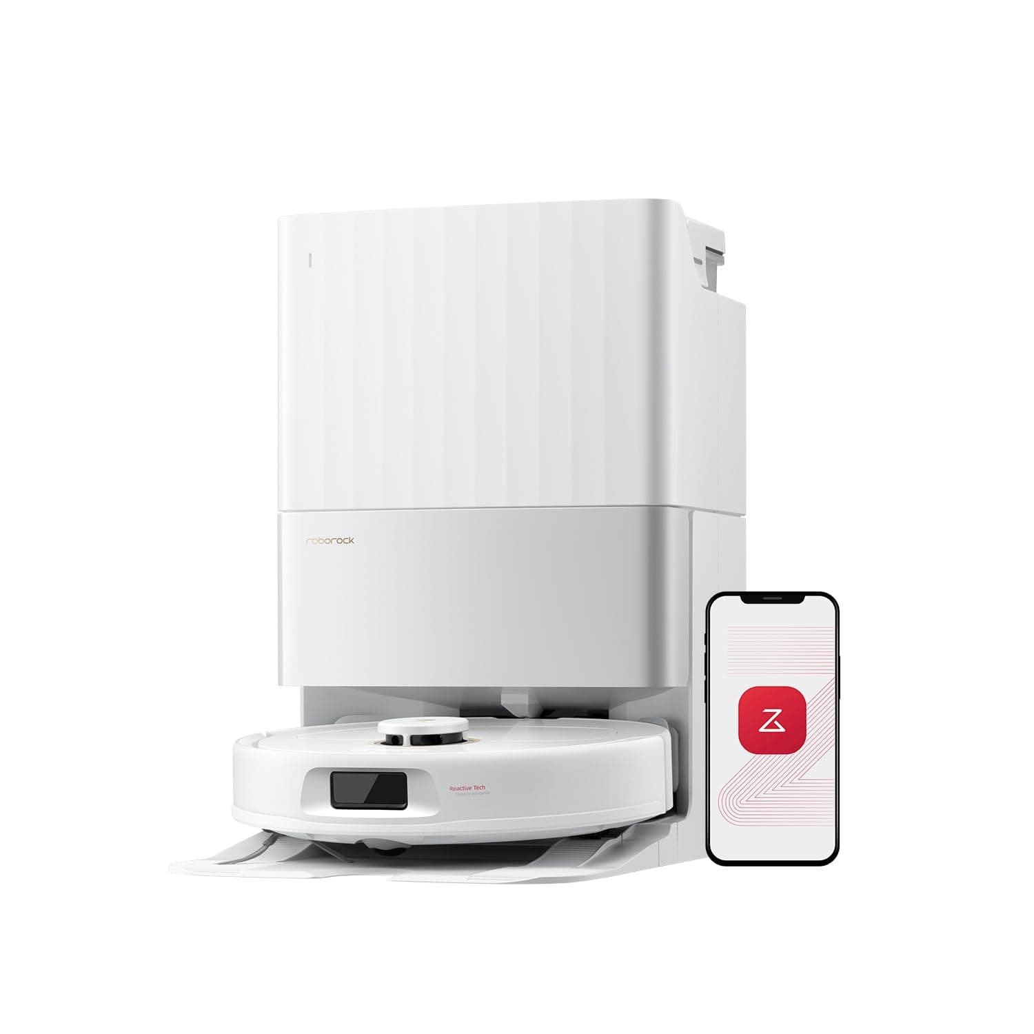 roborock Qrevo S5V Aspirateur Robot Laveur avec Station, 12000 Pa Aspiration, Serpillières FlexiArm, Double Anti-emmêlement, Séchage à l'air Chaud, Évitement d'obstacles et Navigation Intelligente