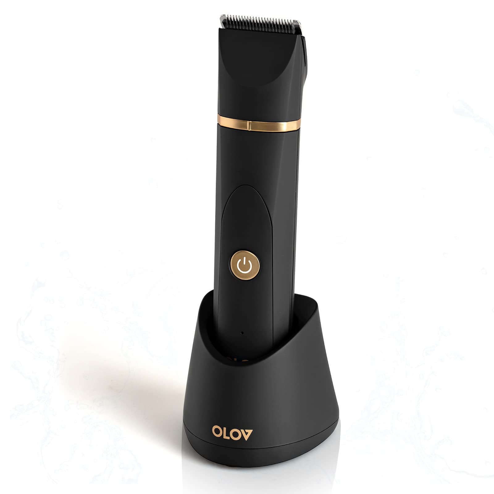 OLOV Afeitadora Corporal Masculina, Depiladora Corporal Hombre con Cuchilla de Cerámica Desmontable, Cortapelos Nariz, Base de Recarga USB, Impermeable para Axilas, Pechoy Piernas y Genitales,Negro