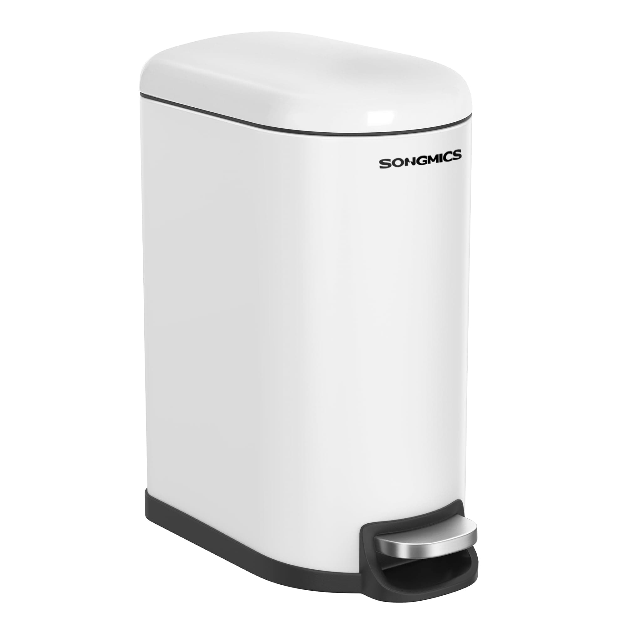 SONGMICS Abfalleimer für Badezimmer, 10 l, klein, Deckel, Treteimer für Toilette, kompakt, kleiner Raum, aus Stahl, sanfter Verschluss, Wolkenweiß LTB10WT