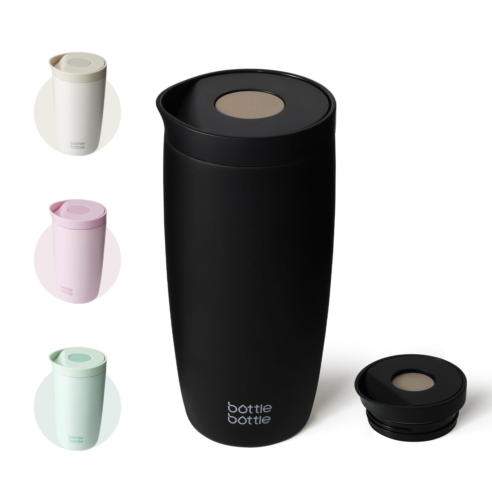 BOTTLE BOTTLE Tasse de voyage isotherme de 500 ml en acier inoxydable avec couvercle à bouton-poussoir, garde au froid et au chaud pendant 8 heures (noir)