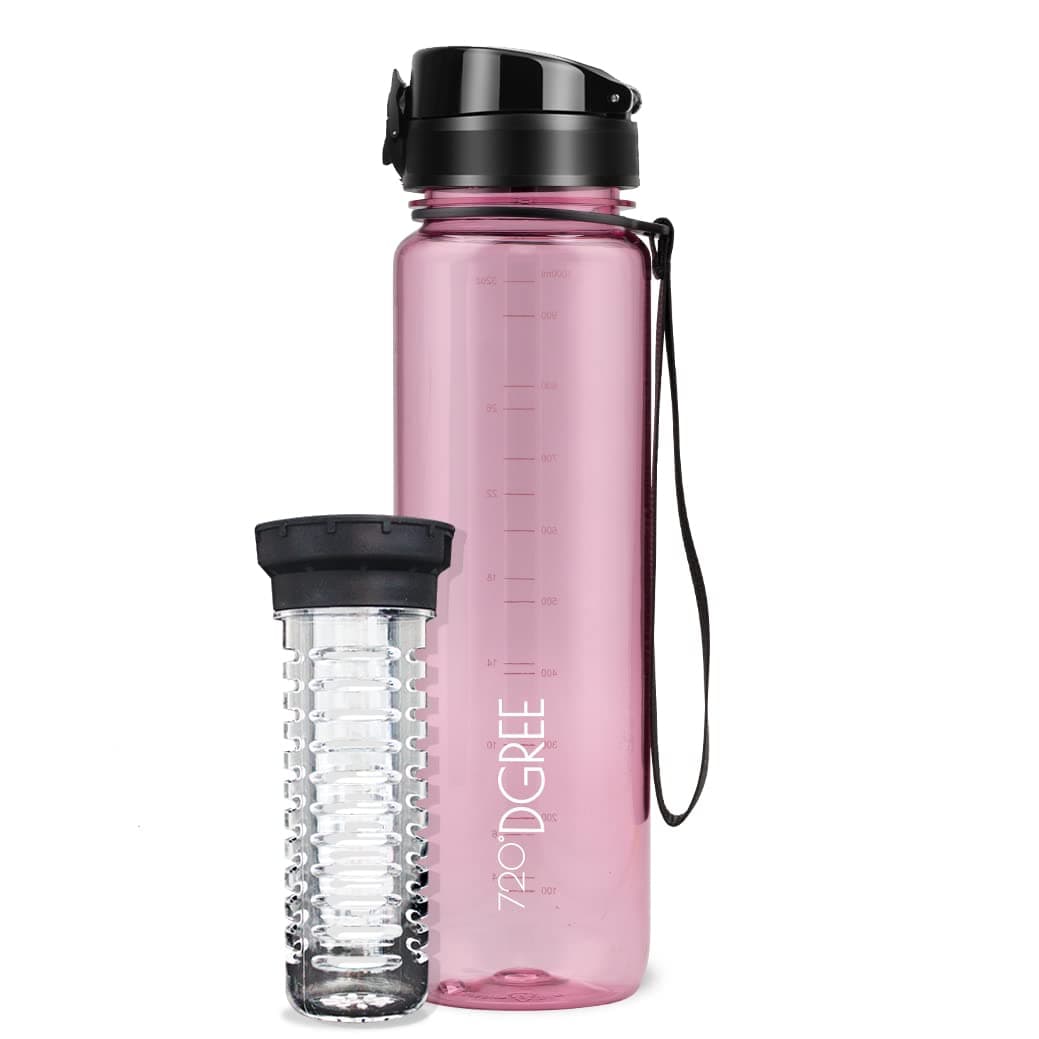 720°DGREE Trinkflasche “uberBottle“ 350ml, 500ml, 650ml, 1l softTouch +Früchtebehälter - Auslaufsicher, BPA-Frei - Schmale Wasserflasche für Kinder, Schule, Sport, Fahrrad, Gym, Fitness, Outdoor
