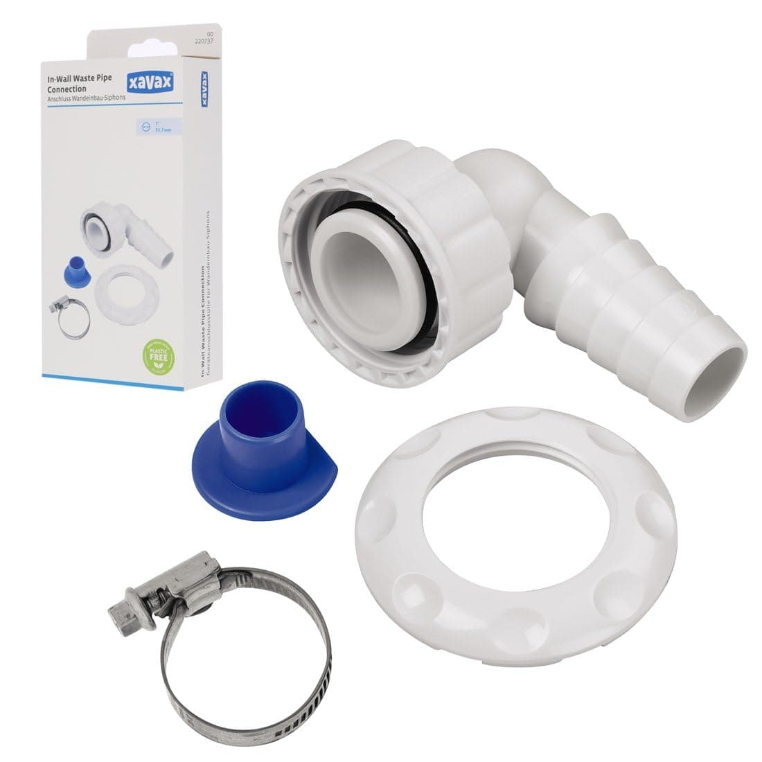 Xavax Winkel Schlauchtülle, für Wandeinbau Siphons ohne Reinigungsöffnung (Geräteanschlusstülle, für Abwasserschlauch Waschmaschine/Ablaufschlauch Geschirrspülmaschine, Winkel Schlauchverschraubung)