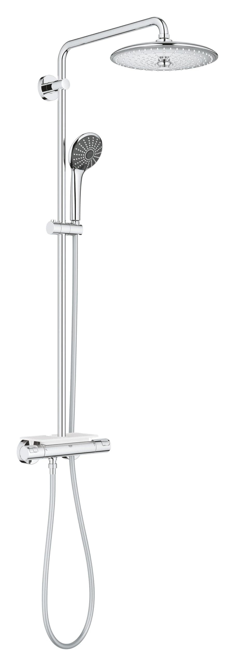 GROHE Colonne de douche mitigeur thermostatique Vitalio Joy 260, 50% d'économie d'eau et d'énergie, tablette incluse, tête de douche 260mm, douchette 3 jets, chromé, 26403001 (Import Allemagne)