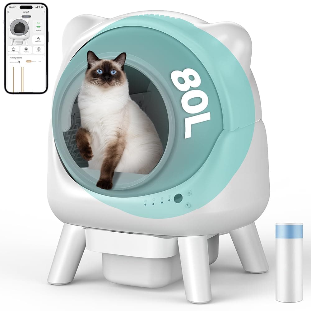 Cura X1 Litiere Chat Autonettoyante, 80+8L Litière Autonettoyante, Capteurs de Sécurité, Élimination des Odeurs, Commande App, Grande Capacité, Litière Automatique pour Plusieurs Chats