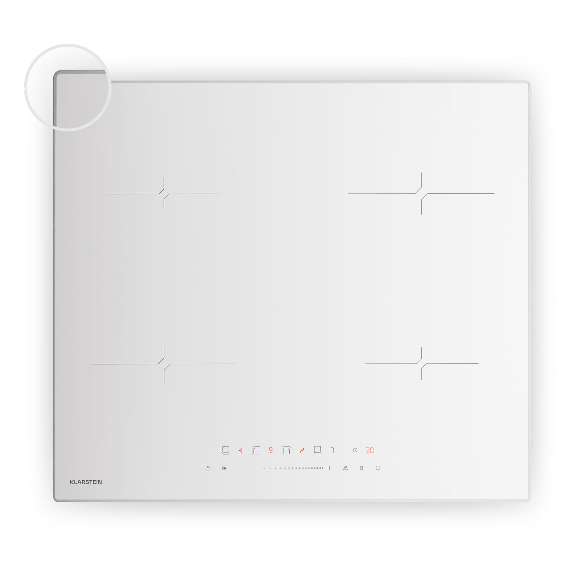 Klarstein Velaire Plaque Induction 60cm - 4 Zones, 7000W Boost, Curseur Tactile, Minuterie, Sécurité Enfants, Vitrocéramique, Plaque Cuisson Induction Encastrable, Design Minimaliste, Blanc