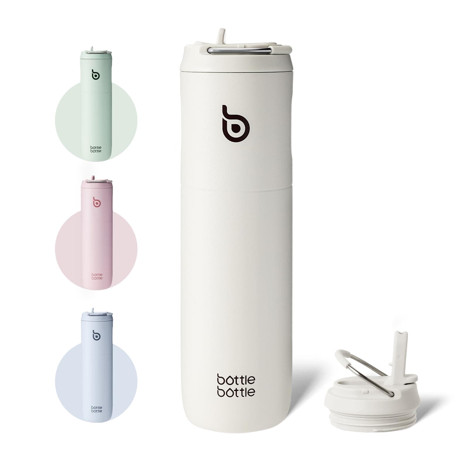 BOTTLE BOTTLE Bouteille d'eau isotherme de 710 ml avec couvercle à paille et poignée, en acier inoxydable à double paroi sous vide, anti-fuite, sans BPA, pour sport, voyage, gym, gris clair