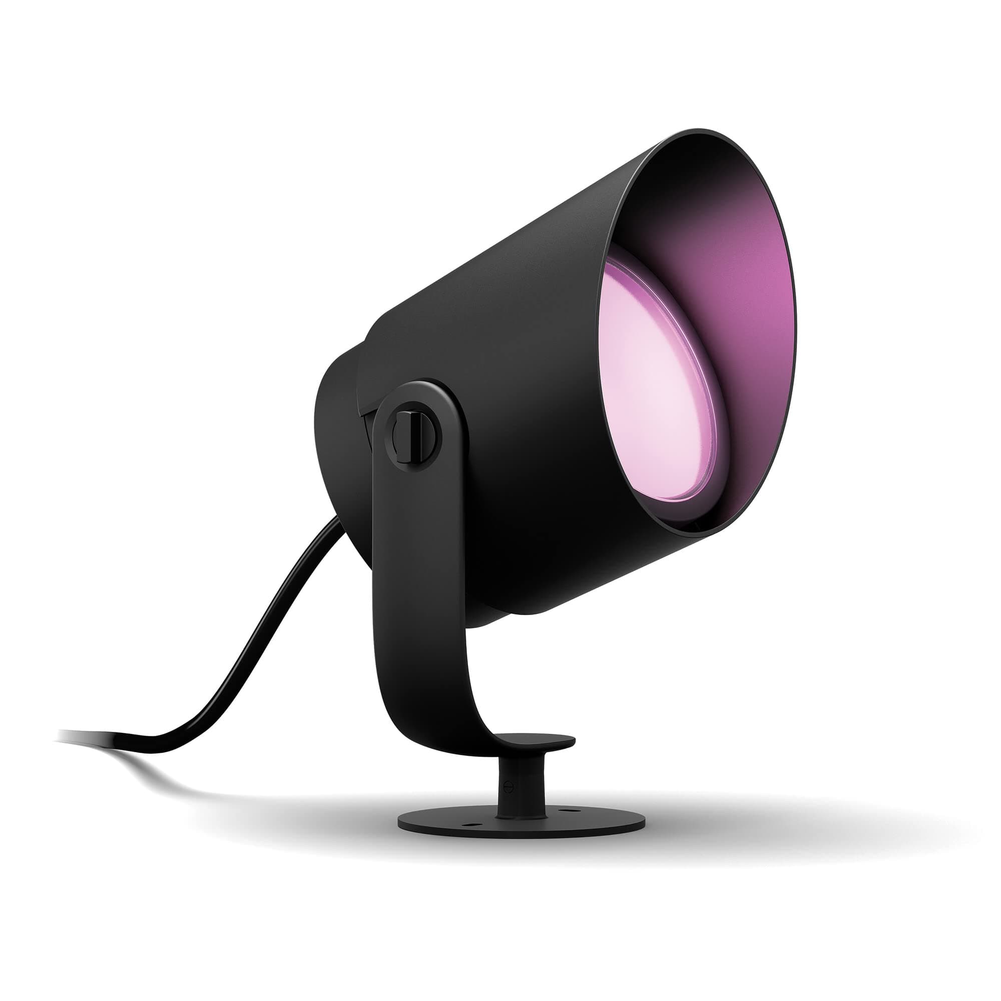 Philips Hue – Foco LED inteligente de exterior Hue Lily XL, foco de luz led con adaptador Bajo Voltaje, Luz Blanca y de Luces de Colores, Compatible con Alexa y Google Home, Color Negro